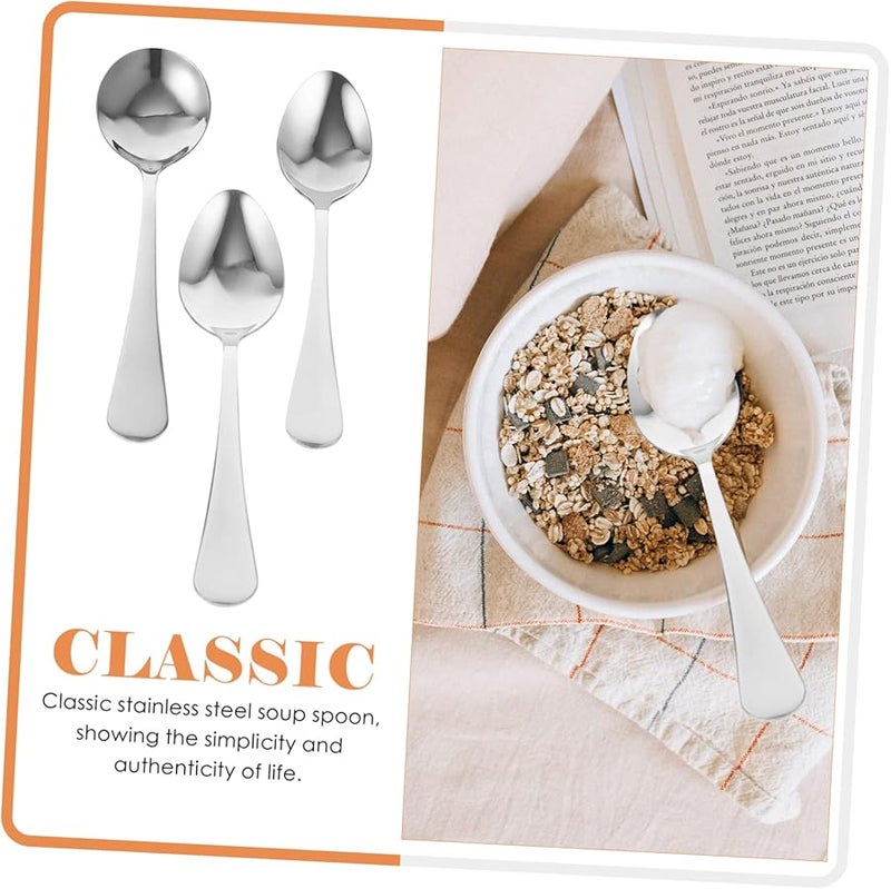 Stainless Steel Soup Spoons Set of 6 Ergonomic Multipurpose Serving Spoons for Kitchen - Image 2